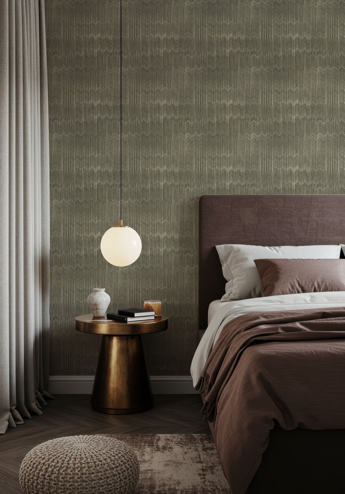 Staggered Zig-Zag, Olive Mural Wallpaper - room preview 03