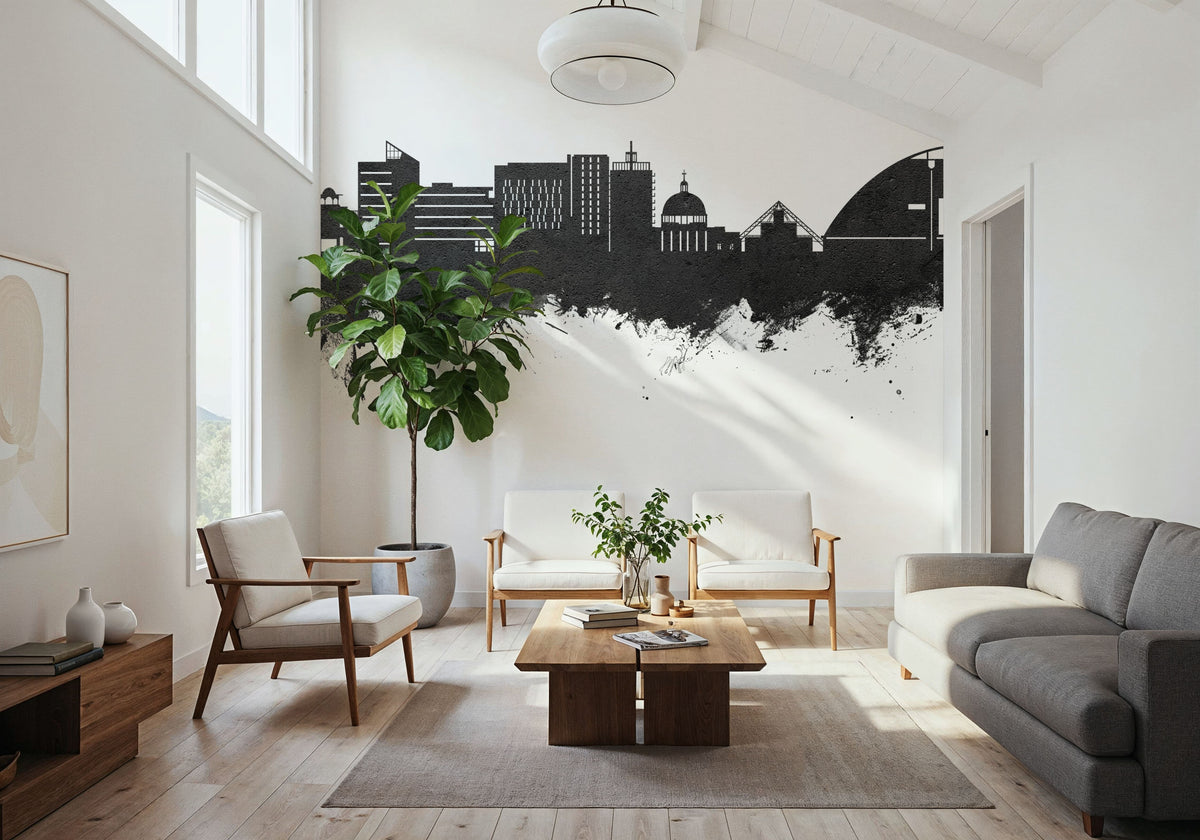 Milton Keynes England Skyline Black & White Mural Wallpaper - room preview 03