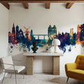 Scarborough England Skyline Blue & Bronze Mural Wallpaper - room preview 03