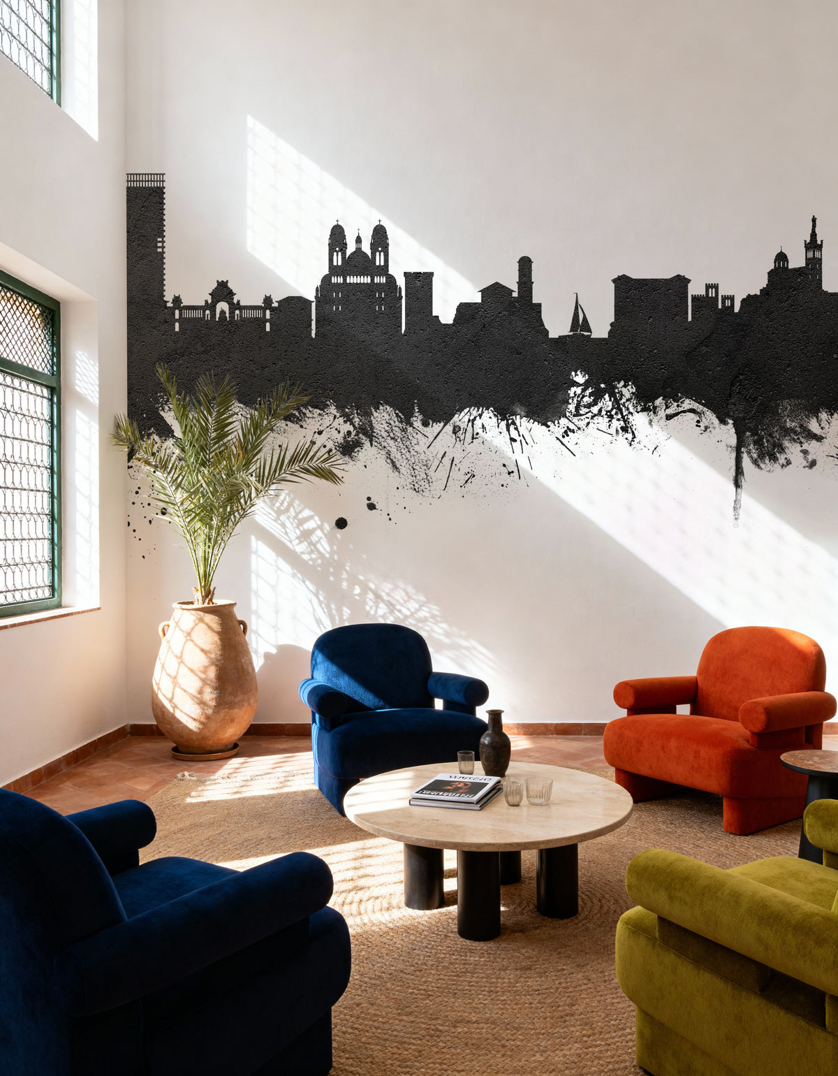 Marseille France Skyline Black & White Mural Wallpaper - room preview 03
