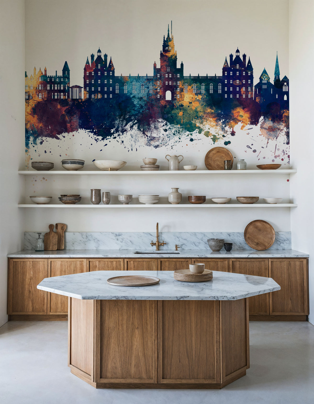 Egham England Skyline Blue & Bronze Mural Wallpaper - room preview 03
