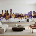 Chisinau Moldova Skyline Purple & Gold Mural Wallpaper - room preview 03