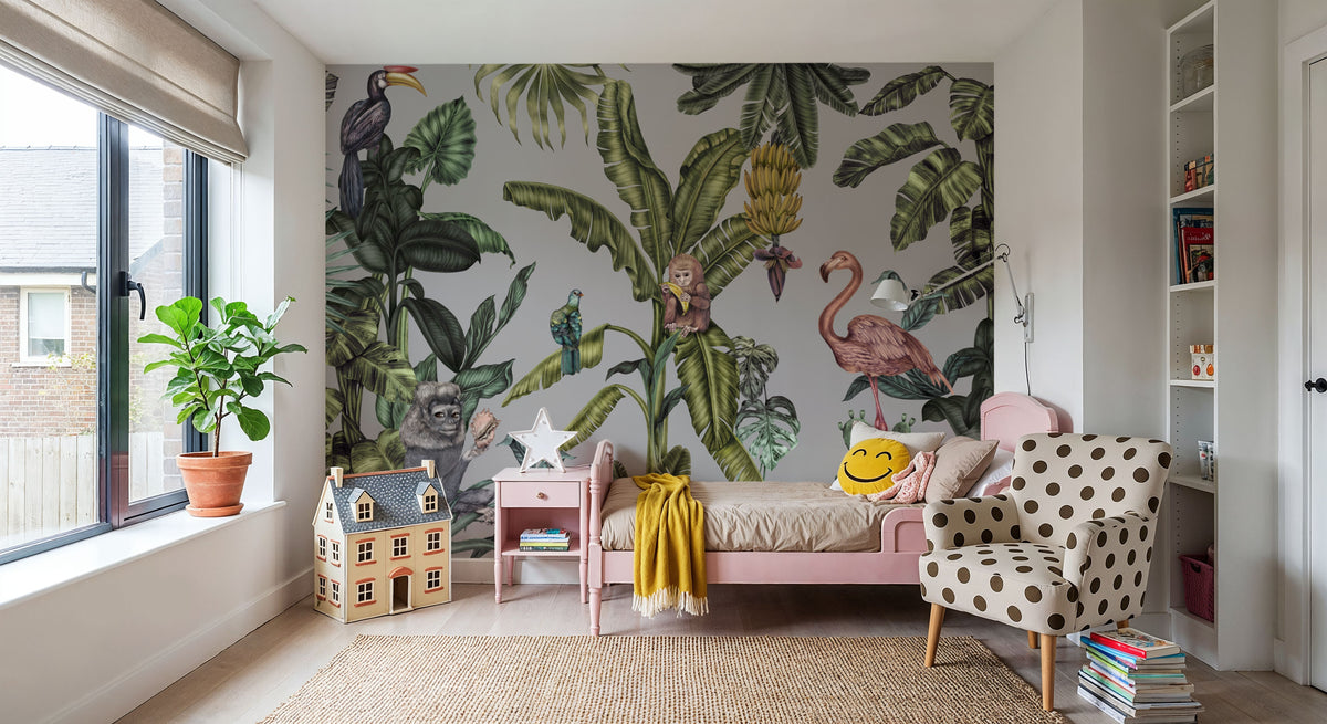 Monkeys with Birds, Mural Wallpaper - room preview 03