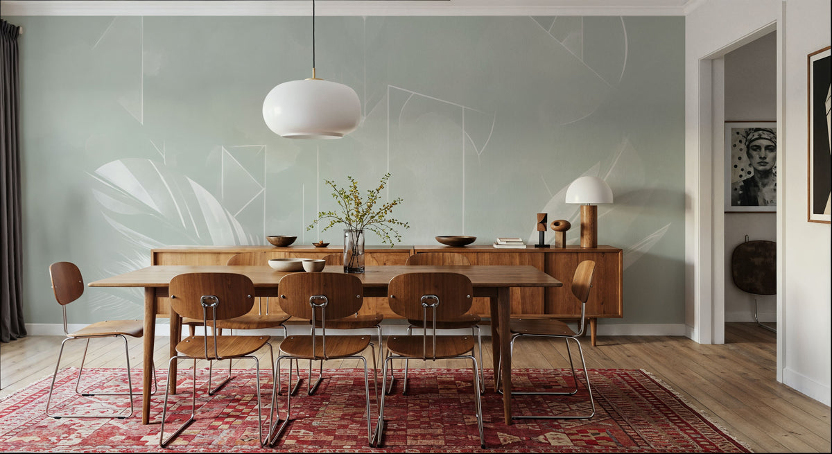 Solid Feather Geometry Green Mural Wallpaper - room preview 03