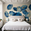 Aquamarine Floral on Cream Mural Wallpaper - room preview 03