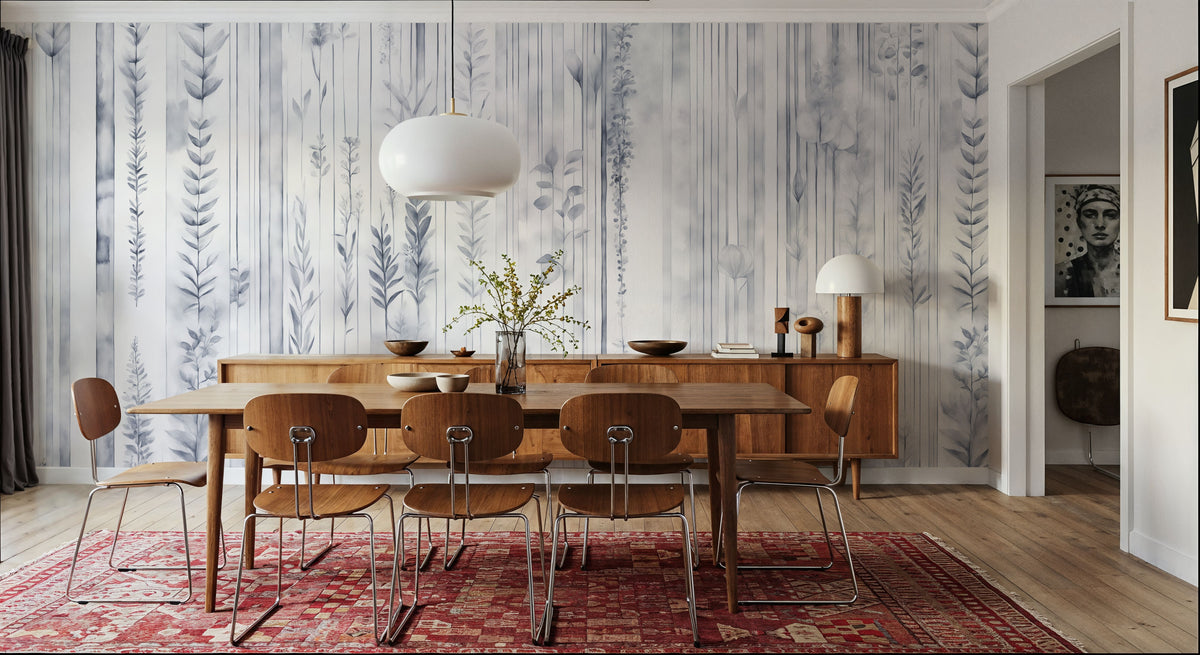 Botanical Wall Blue Mural Wallpaper - room preview 03