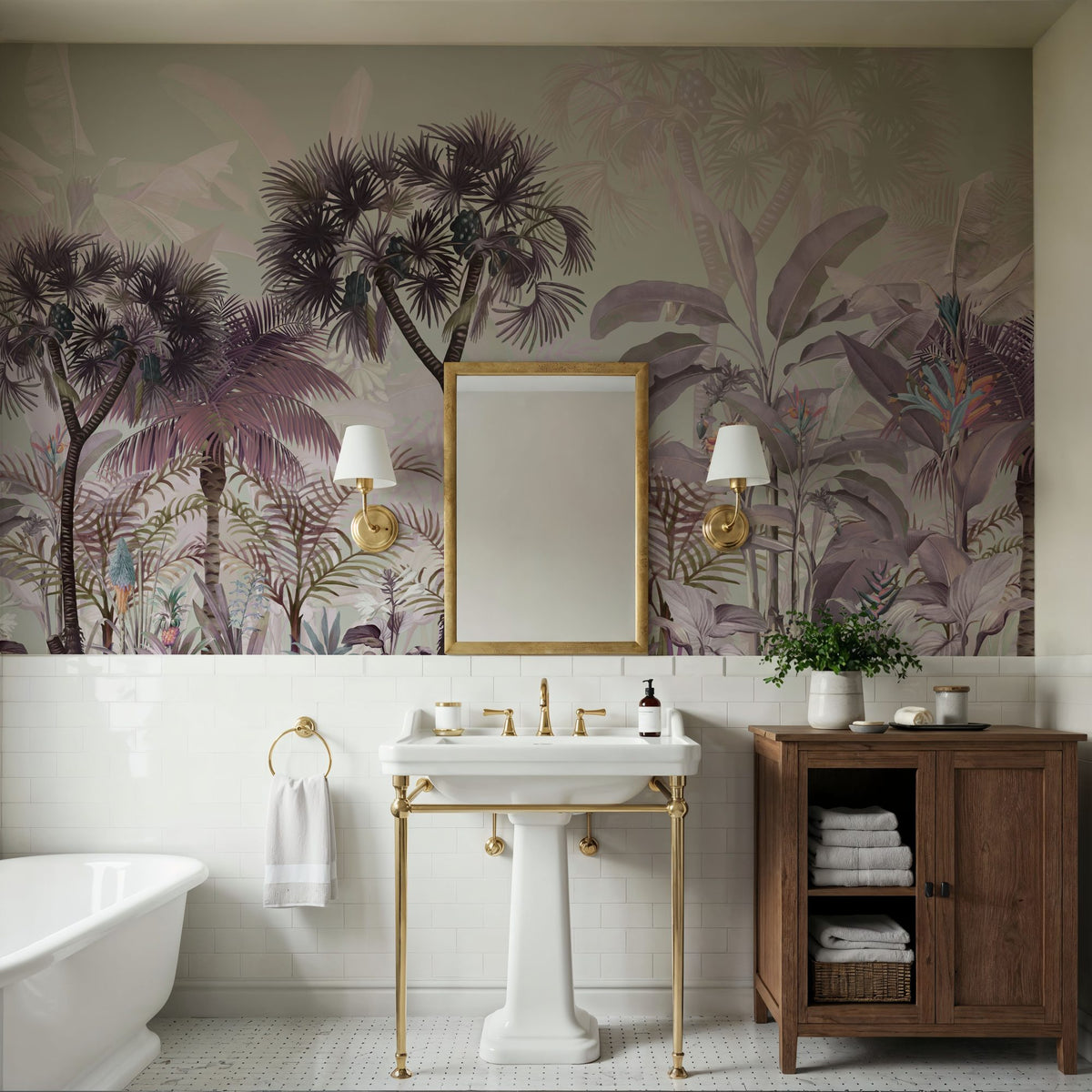 Tropical Forest Strolls Greenlight Mural Wallpaper - room preview 03