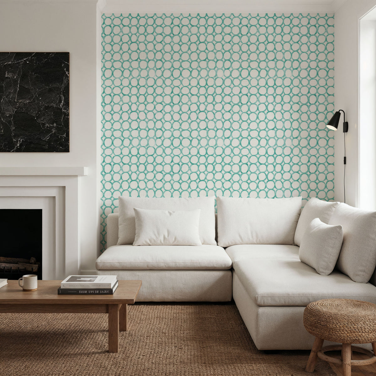 Mixed Turqouise Circles Mural Wallpaper - room preview 03