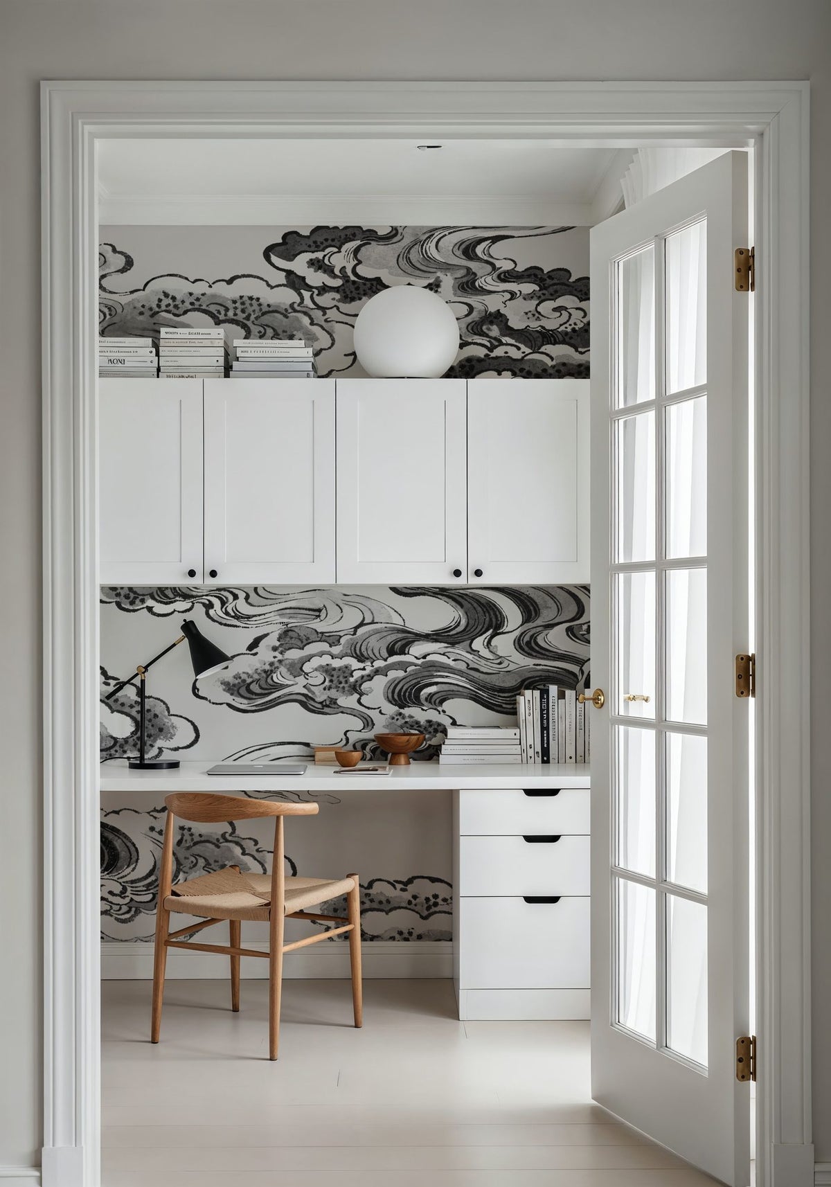 Ukiyo-e Clouds, Graphite Mural Wallpaper - room preview 03