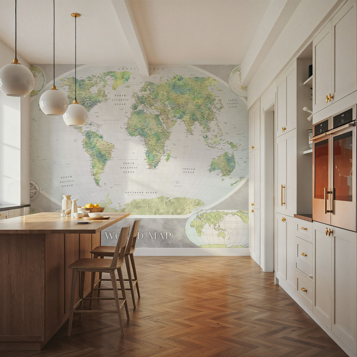 World Map Atlas Green Mural Wallpaper - room preview 03