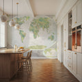 World Map Atlas Green Mural Wallpaper - room preview 03