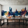 Krakow Skyline Blue & Bronze Mural Wallpaper - room preview 03