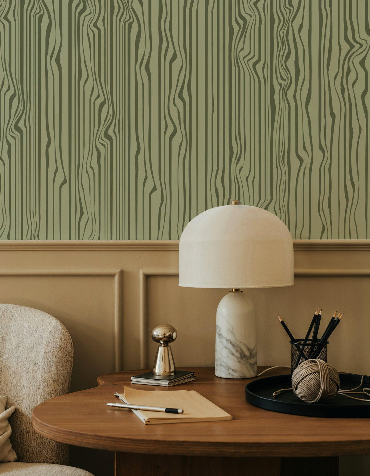 Veneer Lines, Green Mural Wallpaper - room preview 03