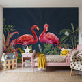Shy Flamingos Blue Mural Wallpaper - room preview 03