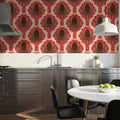 Pine Cone & Ornate Rackets, Raspberry Mural Wallpaper - room preview 03