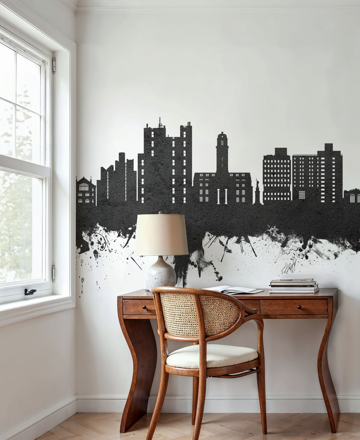 Luton England Skyline Black & White Mural Wallpaper - room preview 03