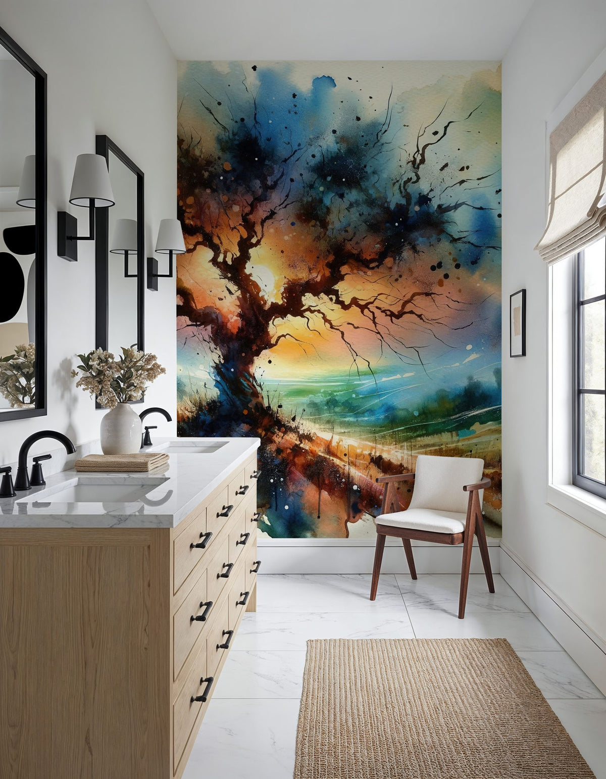 Lonely Tree Starry Night Mural Wallpaper - room preview 03
