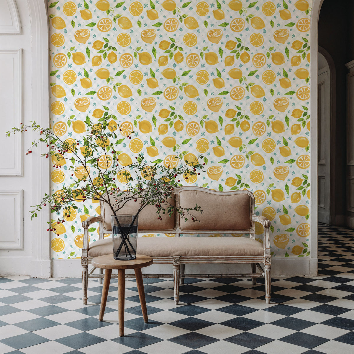 Mellow Lemons White Mural Wallpaper - room preview 03