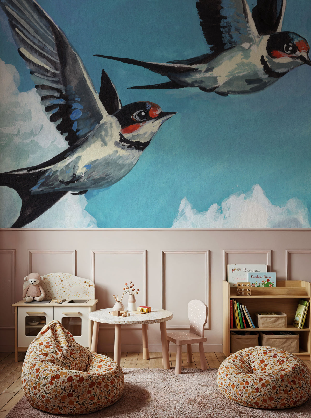 Two Birds in the Clouds Mural Wallpaper - room preview 03