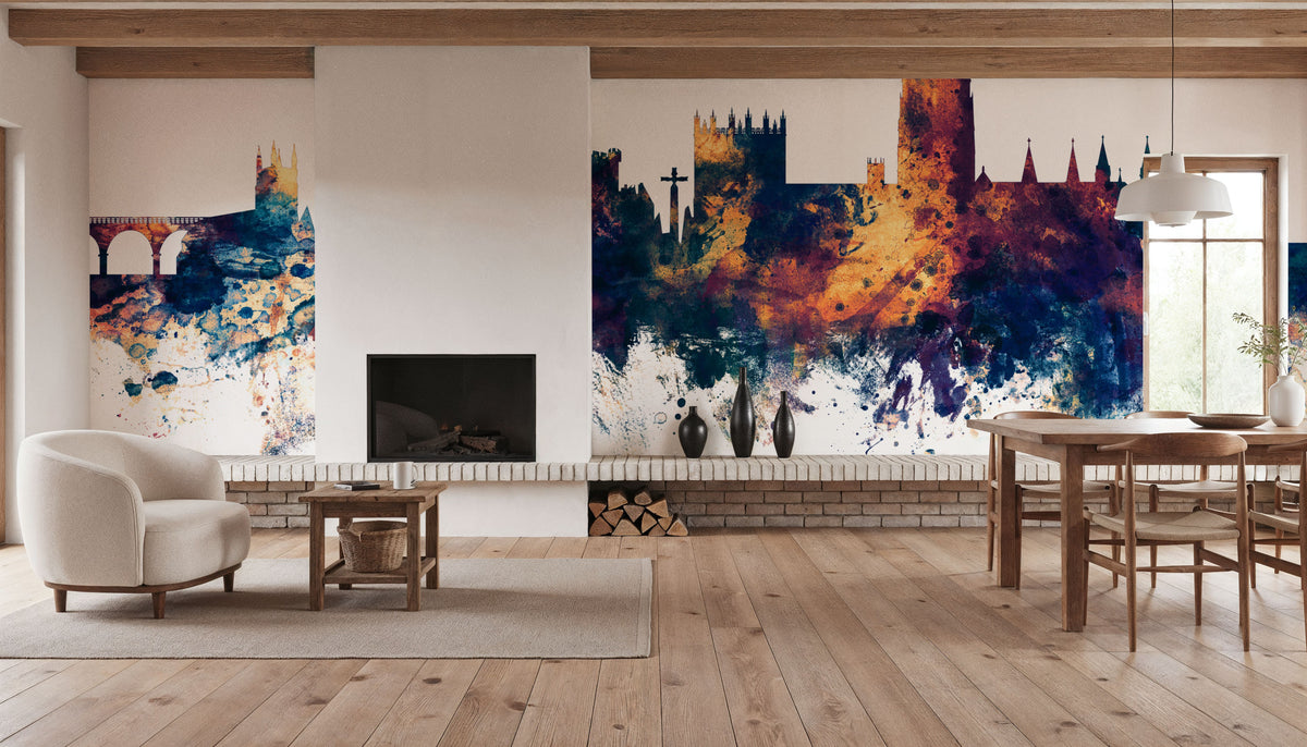 Durham England Skyline Blue & Bronze Mural Wallpaper - room preview 03