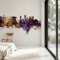 Cedar Falls Iowa Skyline Purple & Gold Mural Wallpaper - room preview 03