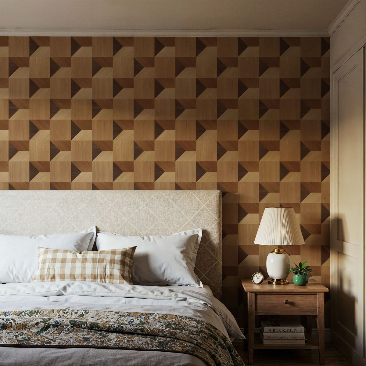 Illusion Box Marquetry, Oak Mural Wallpaper - room preview 03