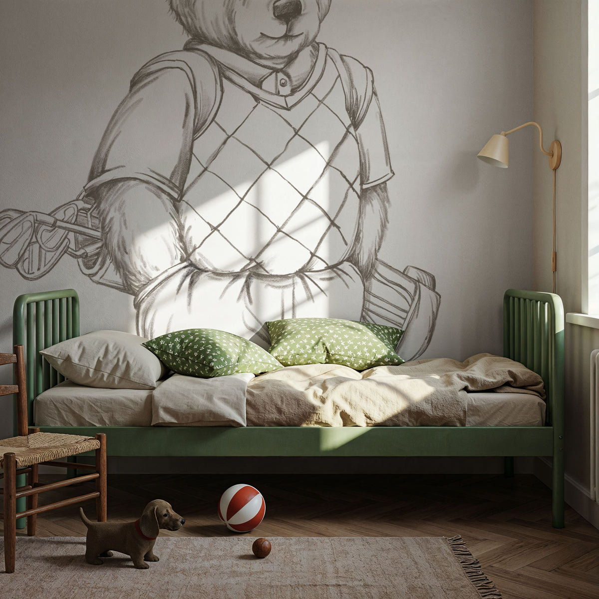 Teddy Bear Golf Sketch Mural Wallpaper - room preview 03