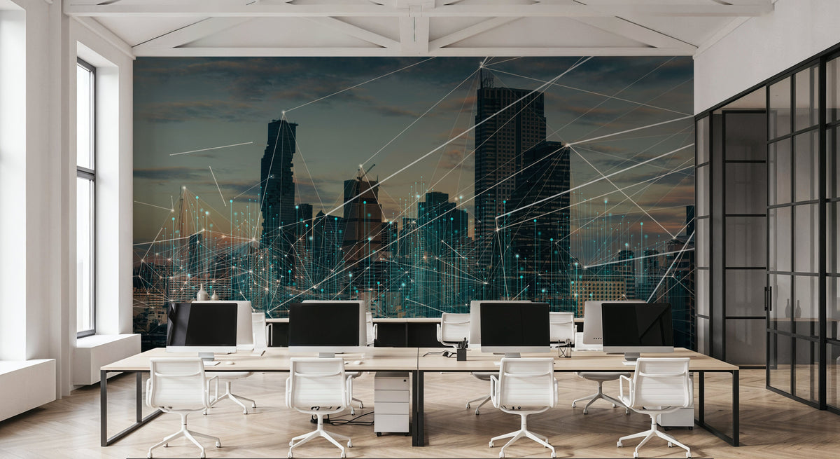 Connected Cityscape Mural Wallpaper - room preview 03