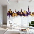 Norwich England Skyline Purple & Gold Mural Wallpaper - room preview 03