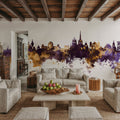 Lausanne Switzerland Skyline Purple & Gold Mural Wallpaper - room preview 03