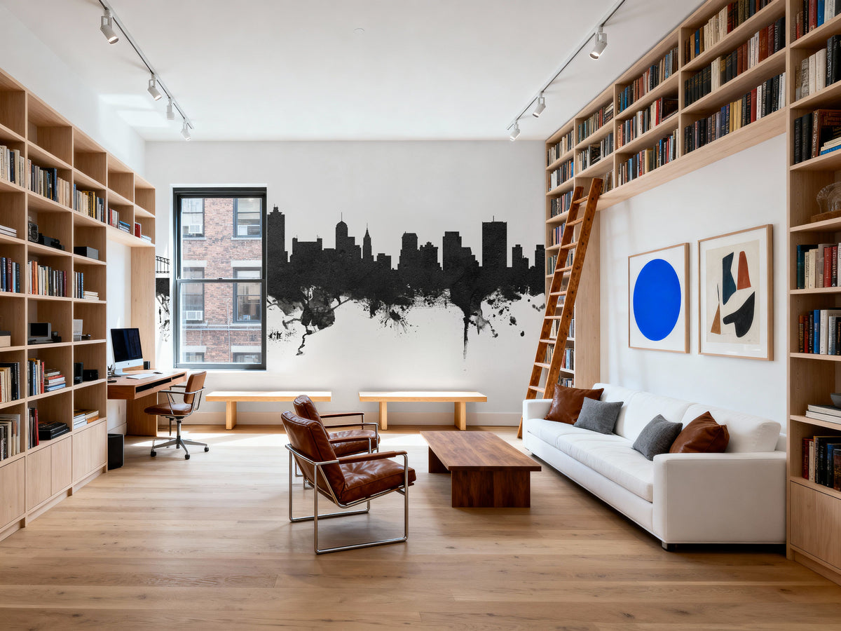 Memphis Tennessee Skyline Black & White Mural Wallpaper - room preview 03