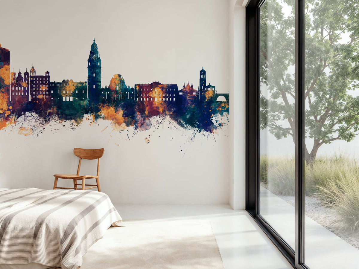 Murcia Spain Skyline Blue & Bronze Mural Wallpaper - room preview 03