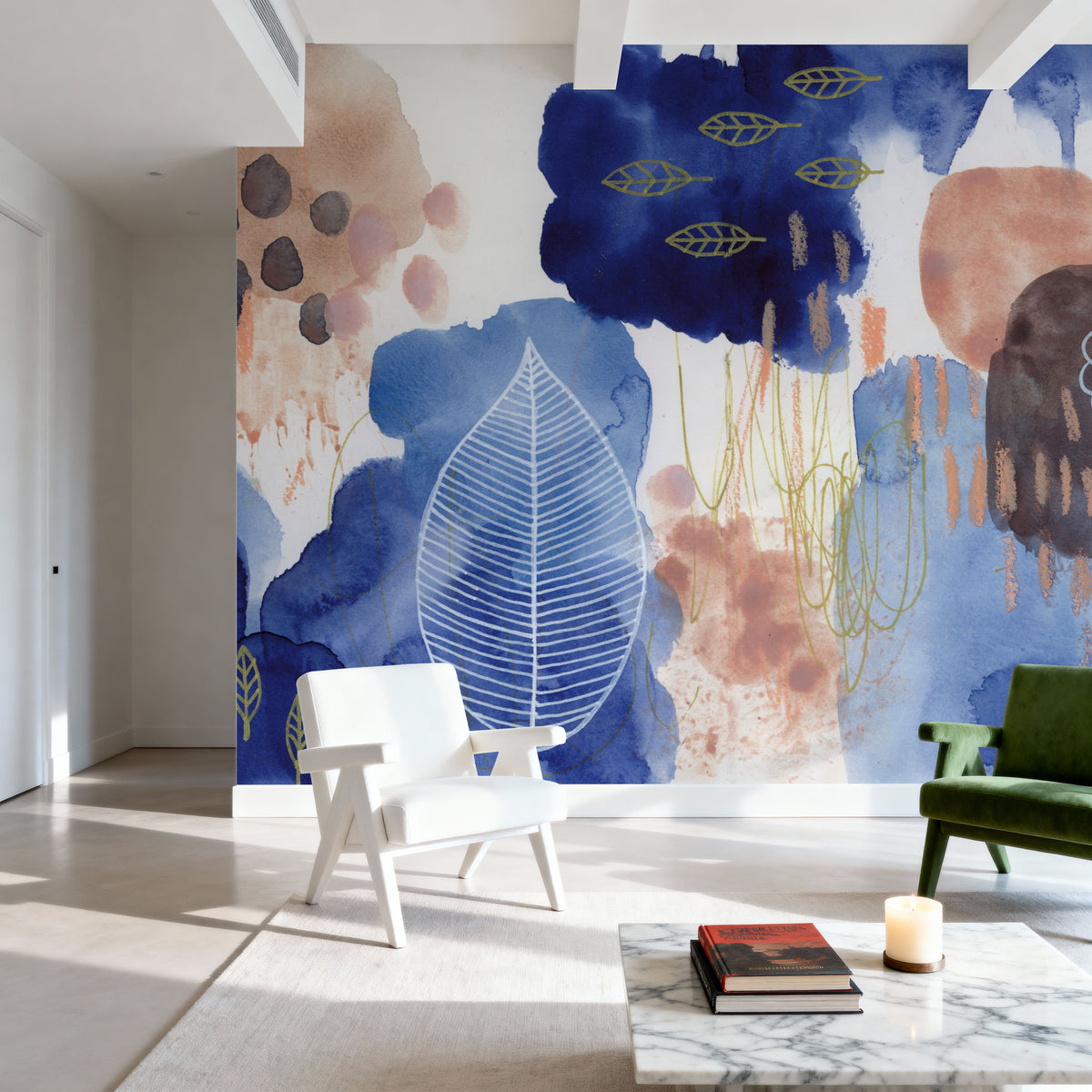 Big Blue Bloom Mural Wallpaper - room preview 03