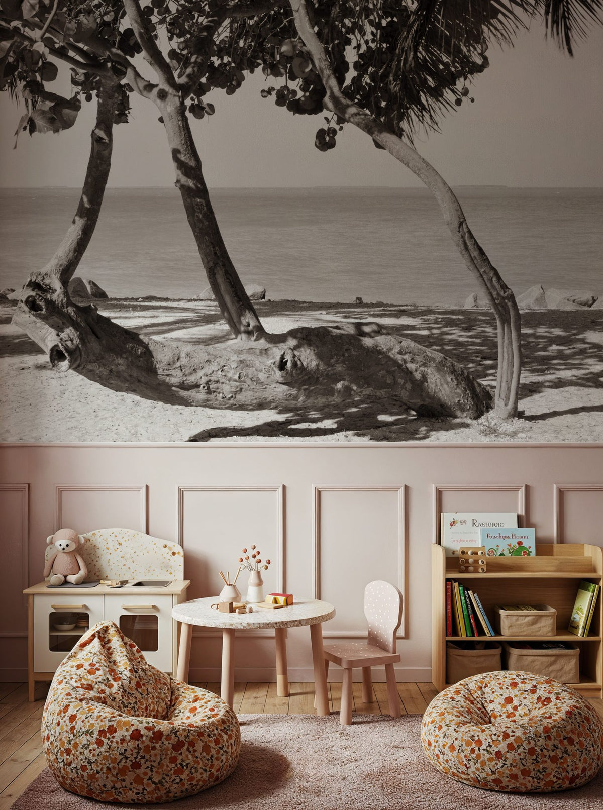 Fort Zachary Beach II BW Mural Wallpaper - room preview 03
