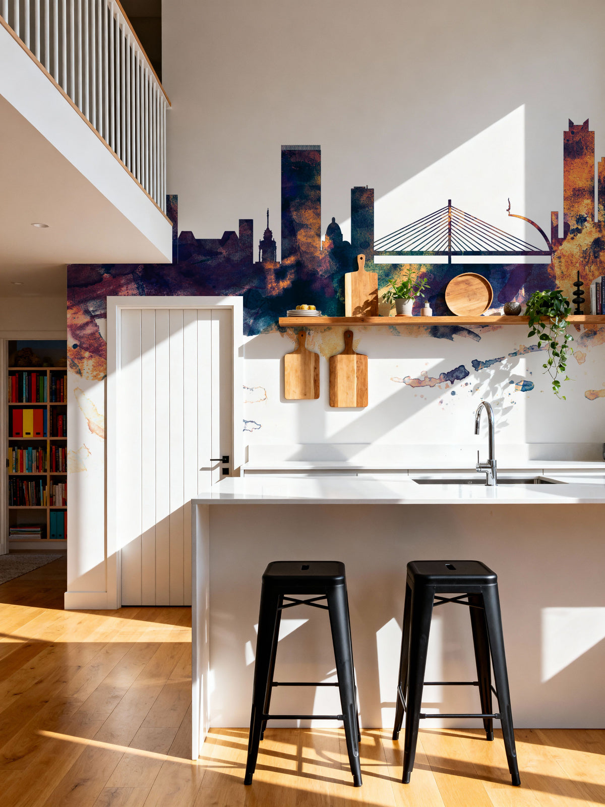 Liege Belgium Skyline Blue & Bronze Mural Wallpaper - room preview 03