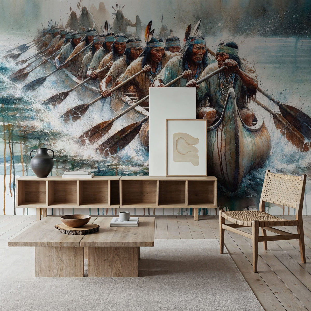Canoes Calm River Mural Wallpaper - room preview 03