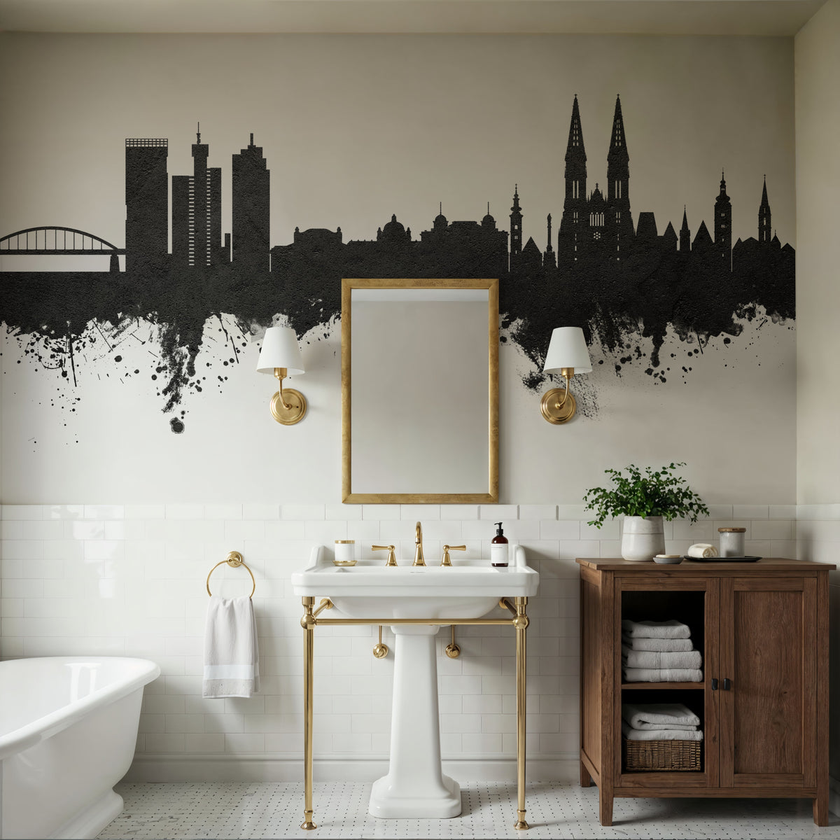 Zagreb Croatia Skyline Black & White Mural Wallpaper - room preview 03