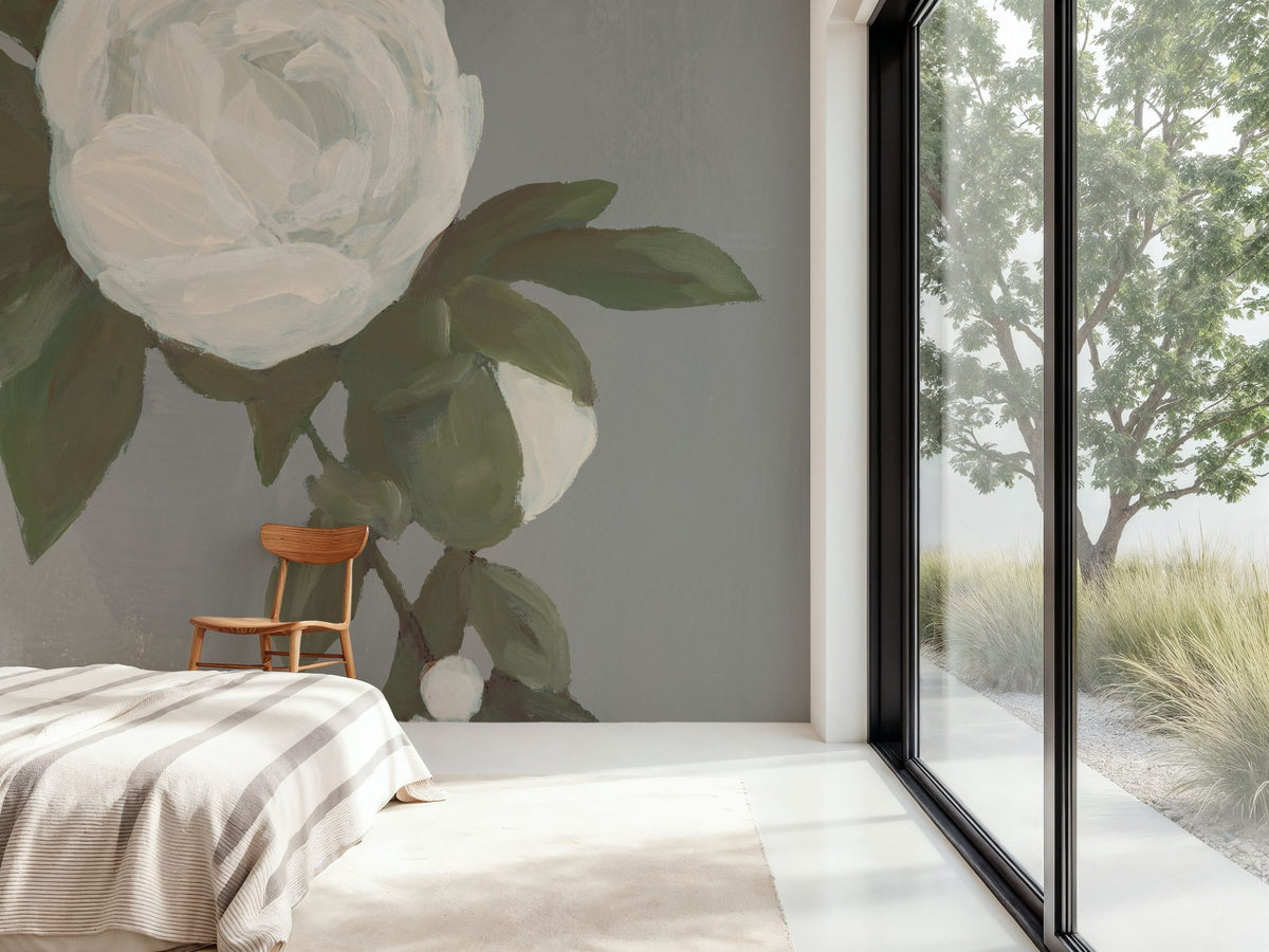 Sweet Peony Gray Mural Wallpaper - room preview 03