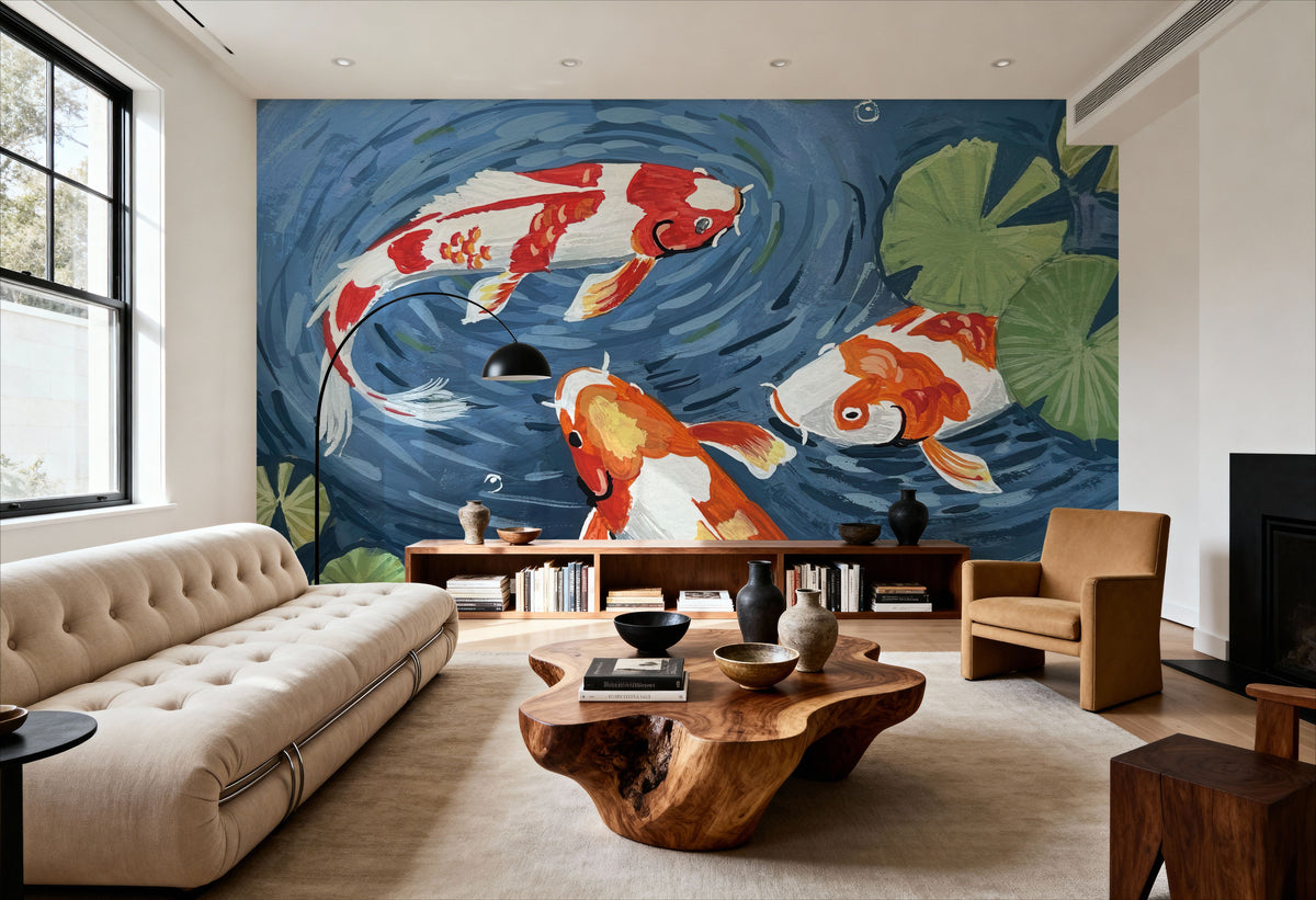 Koi Fish Mural Wallpaper - room preview 03