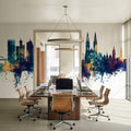 Zagreb Croatia Skyline Blue & Bronze Mural Wallpaper - room preview 03