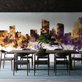 Grand Rapids Michigan Skyline Purple & Gold Mural Wallpaper - room preview 03