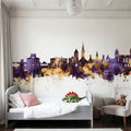 New Bern North Carolina Skyline Purple & Gold Mural Wallpaper - room preview 03
