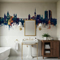 Prague (Praha) Czech Republic Skyline Blue & Bronze Mural Wallpaper - room preview 03