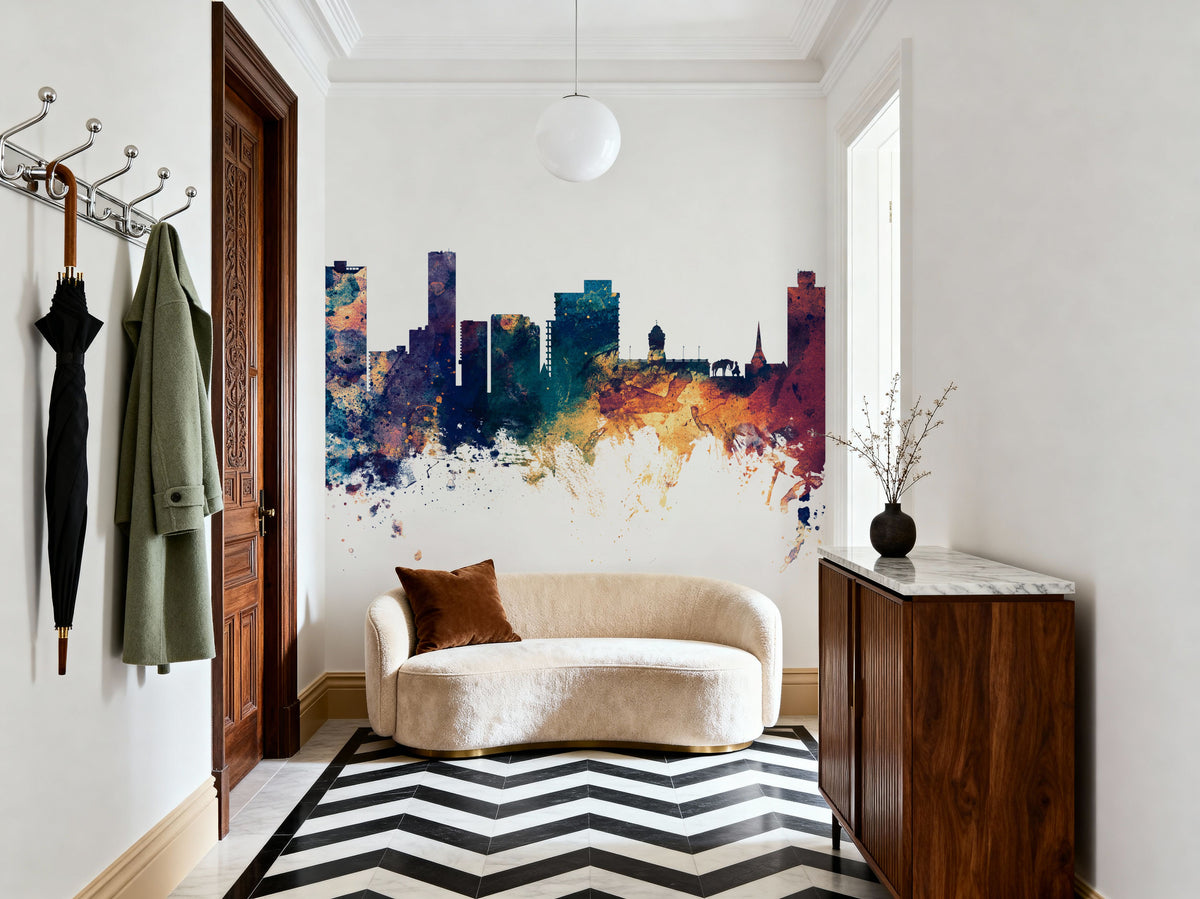 Port Elizabeth South Africa Skyline Blue & Bronze Mural Wallpaper - room preview 03