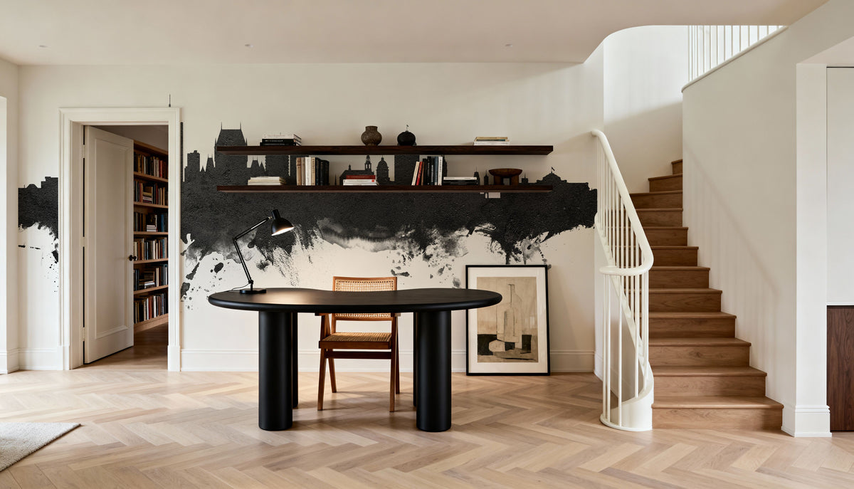 Quebec Canada Skyline Black & White Mural Wallpaper - room preview 03