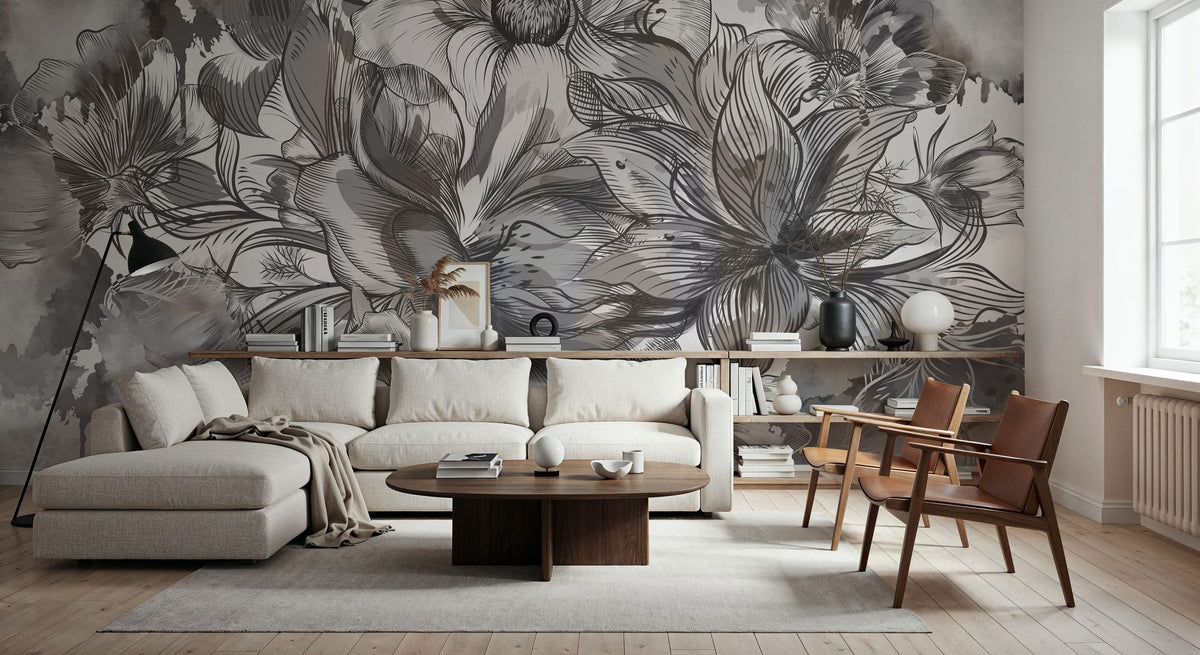 Seeing Through Leaves Gray Mural Wallpaper - room preview 03