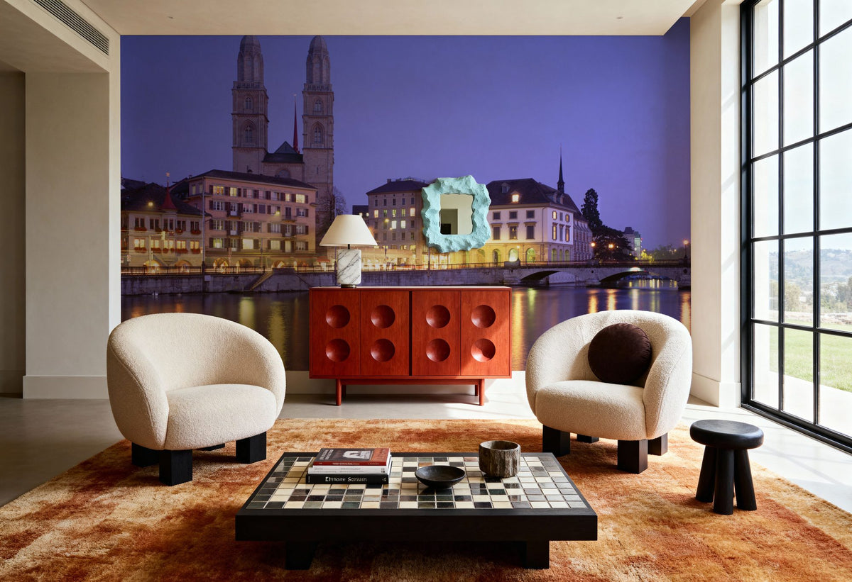 Twilight Towers Reflection Mural Wallpaper - room preview 03
