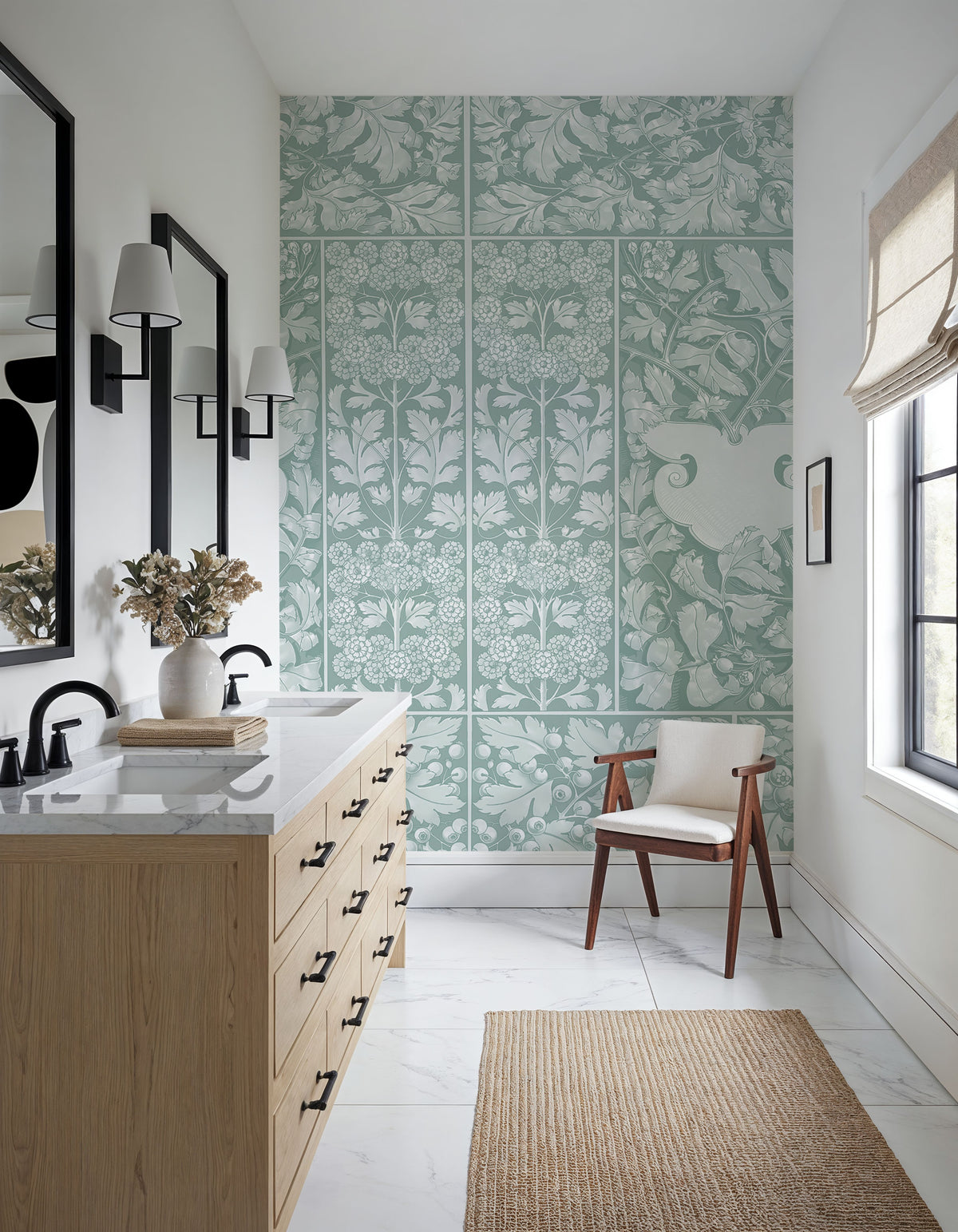 Flowers and Berries Teal Mural Wallpaper - room preview 03