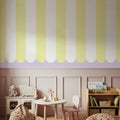 Scalloped Circus Stripes, Yellow Mural Wallpaper - room preview 03