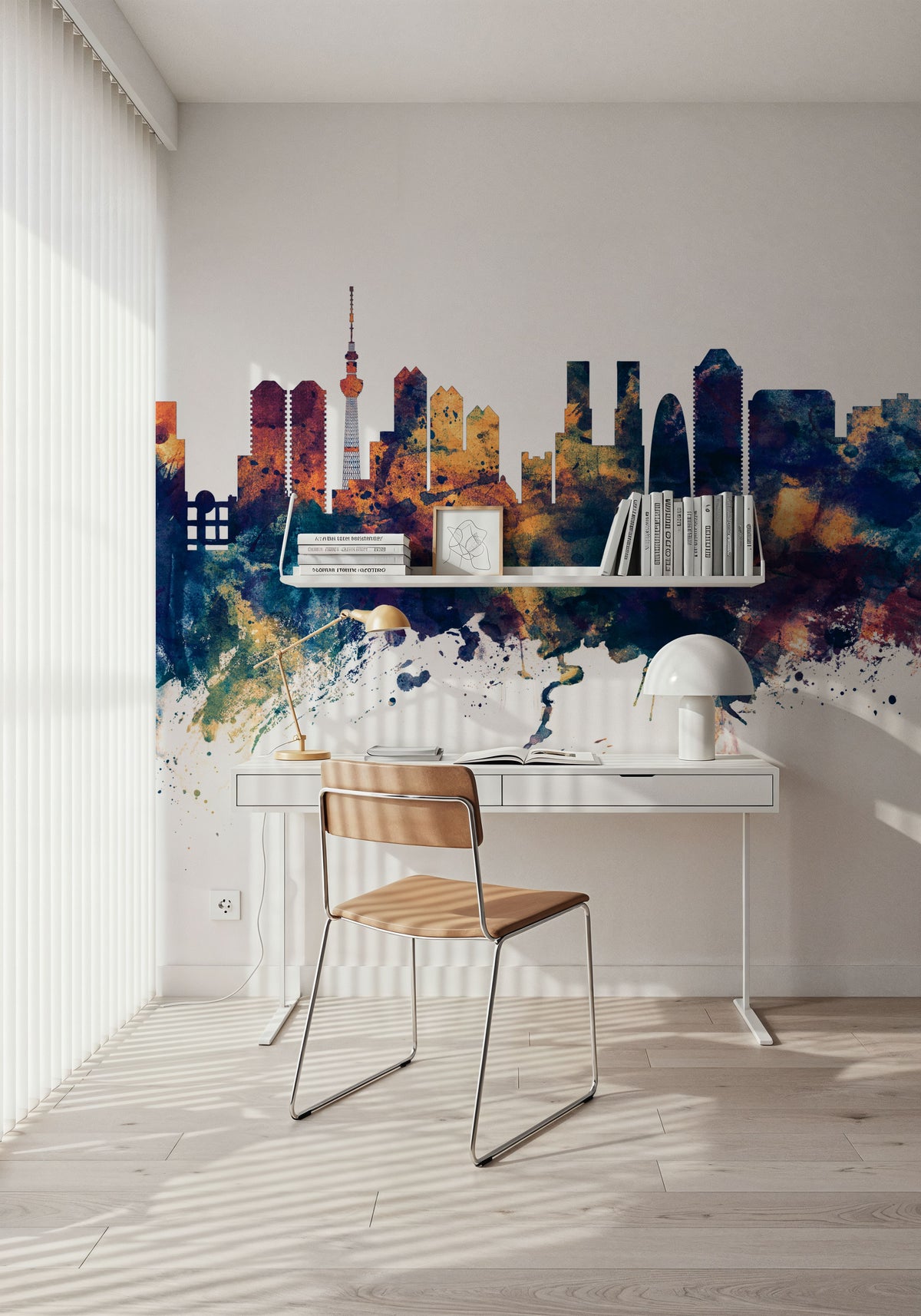 Tokyo Japan Skyline Blue & Bronze Mural Wallpaper - room preview 03